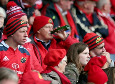 Munster fans watch the Edinburgh game earlier this season.