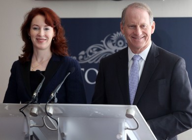Former US diplomat Richard Haass, assisted by Harvard professor Meghan O'Sullivan, speaking to the media at the Stormont Hotel, yesterday.