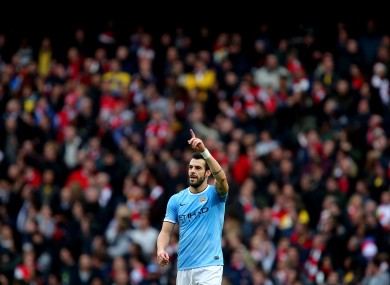 Negredo salutes the Man City fans.