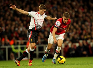 Liverrpool captain Steven Gerrard and Arsenal's Aaron Ramsey.