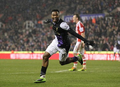 Liverpool's Daniel Sturridge celebrates scoring his side's fifth goal.