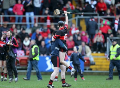 Gary Kelly celebrates after MLR's famous victory against Loughgiel.