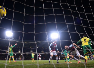 West Ham United's James Collins (right) celebrates scoring the first goal of the game.
