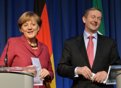 Angela Merkel and Enda Kenny at a press conference in Government Buildings today