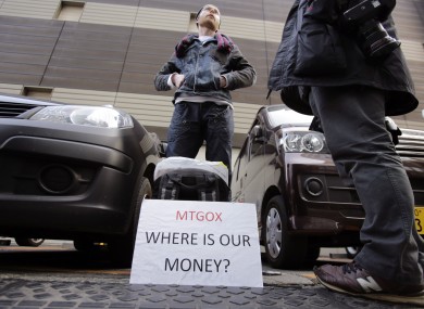 Bitcoin trader Kolin Burges protesting outside Mt. Gox in Tokyo before it filed for bankruptcy.