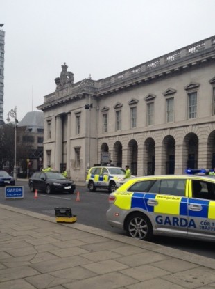 Gardaí outside the Custom House today checking that people were wearing their seat belts.