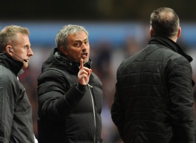 Jose Mourinho and Aston Villa manager Paul Lambert have a disagreement on the touchline during the Barclays Premier League match at Villa Park.