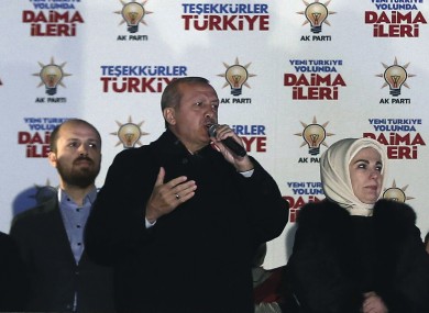 Turkish Prime Minister Recep Tayyip Erdogan addressing supporters from the balcony of his ruling party headquarters in Ankara, Turkey earlier today.