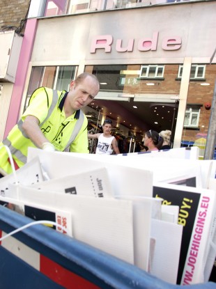 Illegal height election posters being pulled down in Dublin in 2009