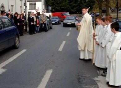 Fr. Michéal Mannion from the parish of Westport, Co. Mayo blesses the road to raise local awareness of road safety and the grief associated with loss of life and serious injury caused by road accidents.