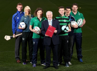 Michael Ring TD was joined by (L-R) Pauric Mahony, Stephanie Roche, Jenny Murphy, Sean O'Brien, Kevin McManamon and Stephen McPhail.