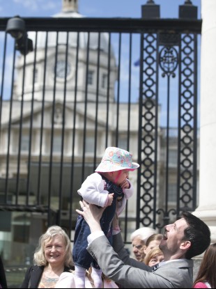 Peter Fitzpatrick with Orlagh,aged 10 months, outside Government Buildings during a Our Children's Health campaign held a protest outside Government buildings.