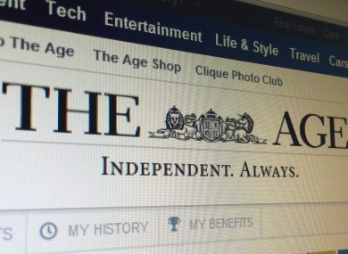 The homepage of The Age, where the offending headline appeared.