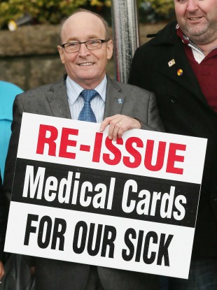 Ray McHugh, who works at Crumlin Children's Hospital, at a medical card cutback protest.