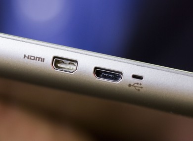 A USB port on a laptop