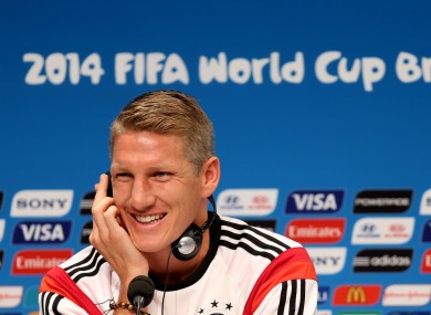 Germany's Bastian Schweinsteiger during a press conference at the Estadio do Maracana, Rio de Janerio, Brazil.