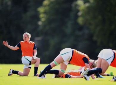 Niamh Briggs stretches out in training yesterday.