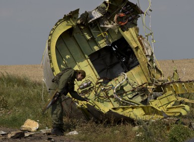 MH17 wreckage at the crash site.