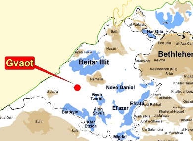 A map showing the settlement of Gevaot in the West Bank