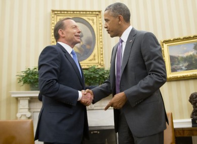 File photo of Australian Prime Minister Tony Abbott with US President Barack Obama.