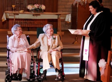 Vivian Boyack (91) and Alice Nonie Dubes (90) who got married this week.