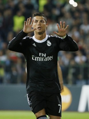 Real Madrid's Ronaldo celebrates his goal against Ludogorets.