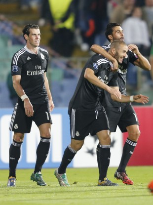 Real Madrid trio Gareth Bale, Karim Benzema and Alvaro Arbeloa.
