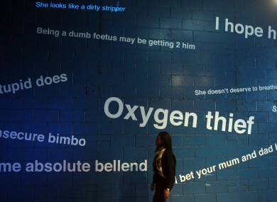 Charity vInspired launches a 'Trolls Under The Bridge' installation to highlight the negative effects that internet trolling has on people, at the IMAX Underpass, Waterloo, London. The writing is genuine quotes from the internet.