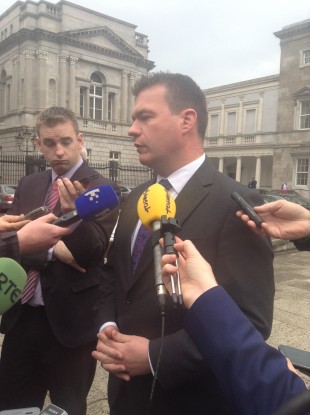 Minister for the Environment Alan Kelly speaking to the media outside Leinster House today.