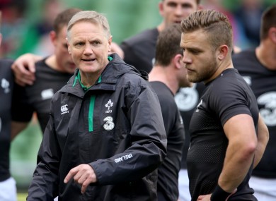 Schmidt alongside Ireland out-half Ian Madigan before kick-off.