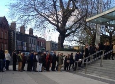 The queue outside the Central Criminal Court this morning due tight security due a former murder accused now giving evidence for the State.
