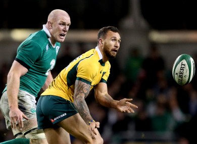 O'Connell tracks Wallabies playmaker Quade Cooper.