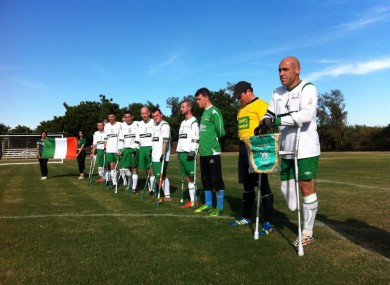 The Irish team lineup for the national anthem.
