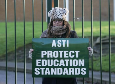 Stacy Kenny of St Kevin's College,Ballygall Road, on strike last month.