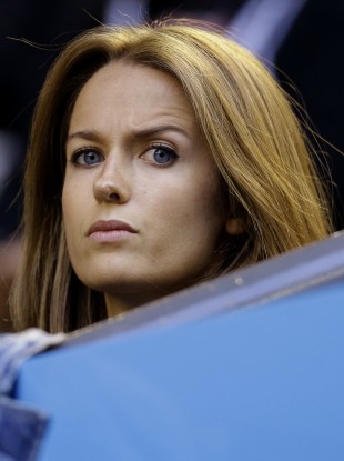 Kim Sears, fiancee of Andy Murray of Britain watches his semi-final against Tomas Berdych.