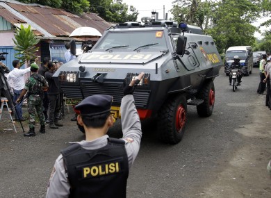 One of Indonesian police armored vehicles carrying two Australian prisoners arrives on Wijaya Pura port in Cilacap, Central Java.