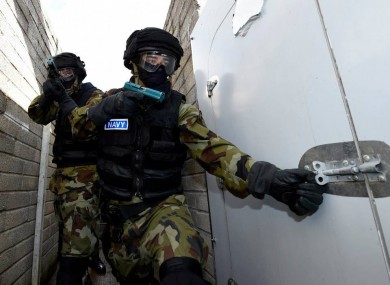 Naval recruits take part in a training exercise at Haulbowline Naval Base.