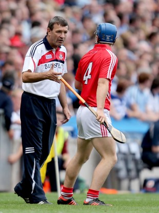 Jimmy Barry-Murphy with Conor O'Sullivan during the 2013 All-Ireland senior hurling semi-final.