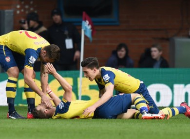 Ramsey celebrates his first half goal.