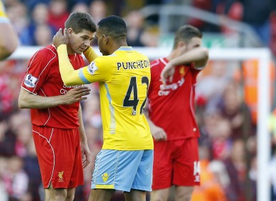 Jason Punchwon with Gerrard after the end of the game.