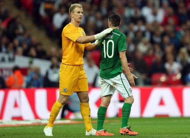 Joe Hart and Robbie Keane when the teams last met at Wembley in 2013.