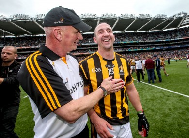 Eoin Larkin with manager Brian Cody after yesterday's game.