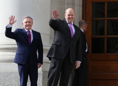 Finance Minister Michael Noonan and Public Expenditure and Reform Minister Brendan Howlin on Budget day last year.