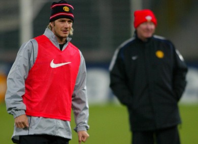 David Beckham and Sir Alex Ferguson ahead of a Champions League fixture in their United days.
