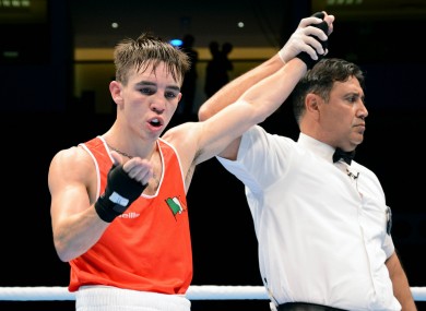 Michael Conlan celebrates after today's win.