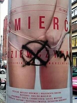 Posters for the play have been defaced... This image was shared by the theatre on Facebook.