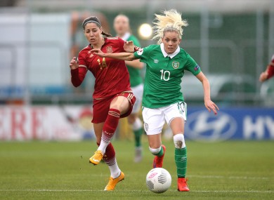 Ireland's Denise O'Sullivan and Spanish goalscorer Vicky Losada.