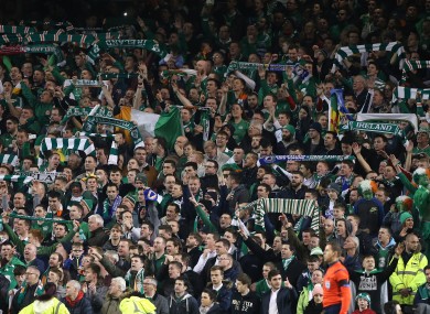 Ireland fans celebrate after the UEFA Euro 2016 Qualifying Playoff second leg at the Aviva Stadium.