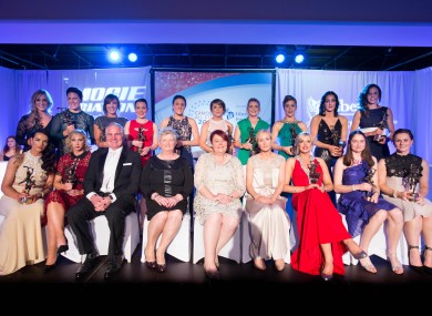 The 2015 Camogie All-Stars alongside special guest Brent Pope.