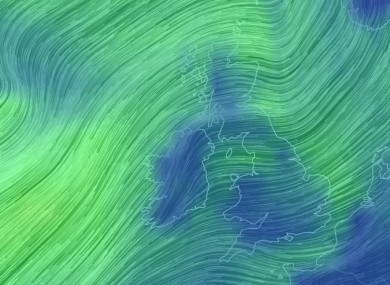 The wind picture off Ireland last night.